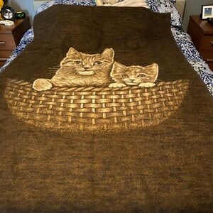 Biederlack Vintage 1980s Blanket Cat Kitten Twin Size Throw Brown 53 x 71